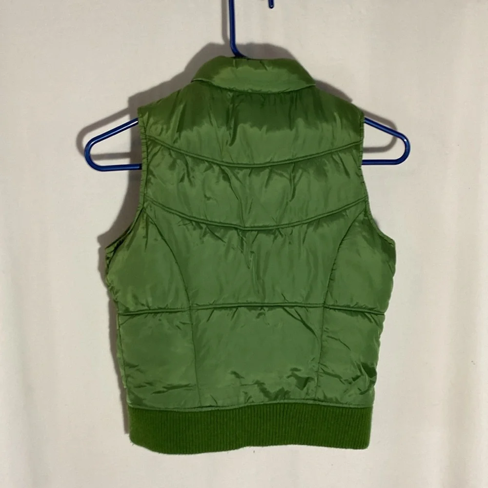 Old Navy Girls Green Vest Puffer Fleece lined Pink Deer Logo, size large